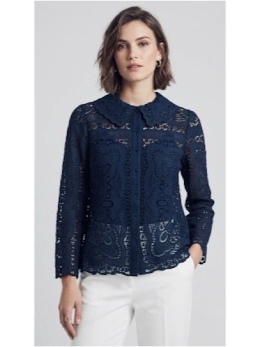 Joie Blouse Women’s Navy Lace Button-Up Top Size Medium